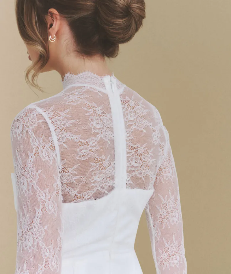 Sale Six Stories Lace Sleeve Cup Detail Mini Dress - White