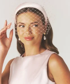 Six Stories Mesh Overlay Satin Fascinator - Pale Pink
