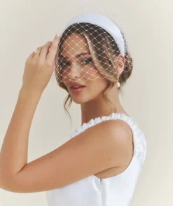 Outlet Six Stories Mesh Overlay Satin Fascinator - White