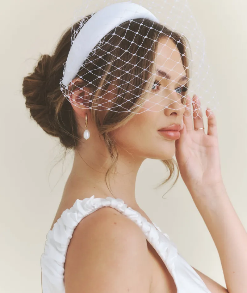 Outlet Six Stories Mesh Overlay Satin Fascinator - White