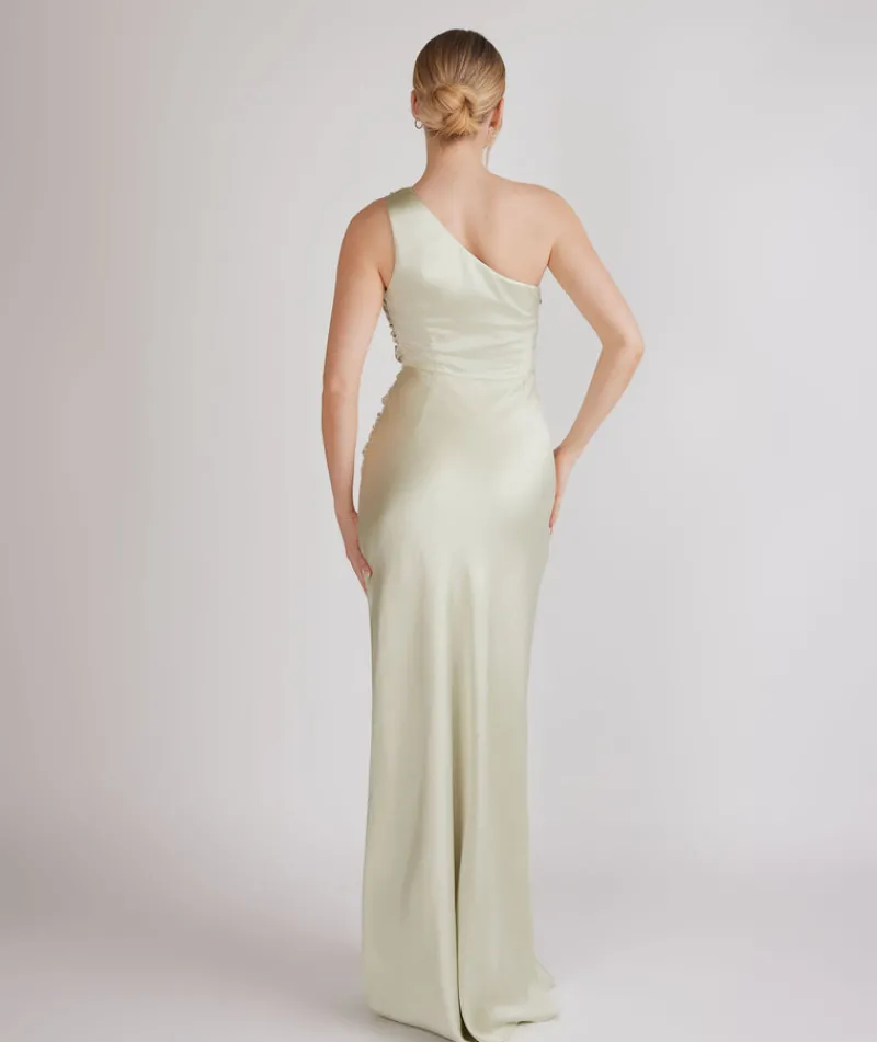 Online Six Stories One Shoulder Gathered Satin Bridesmaid Dress - Pear Green