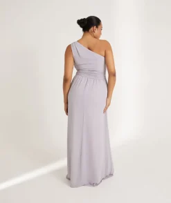 Online Six Stories One Shoulder Pleated Waist Chiffon Bridesmaid Dress - Dusty Lilac