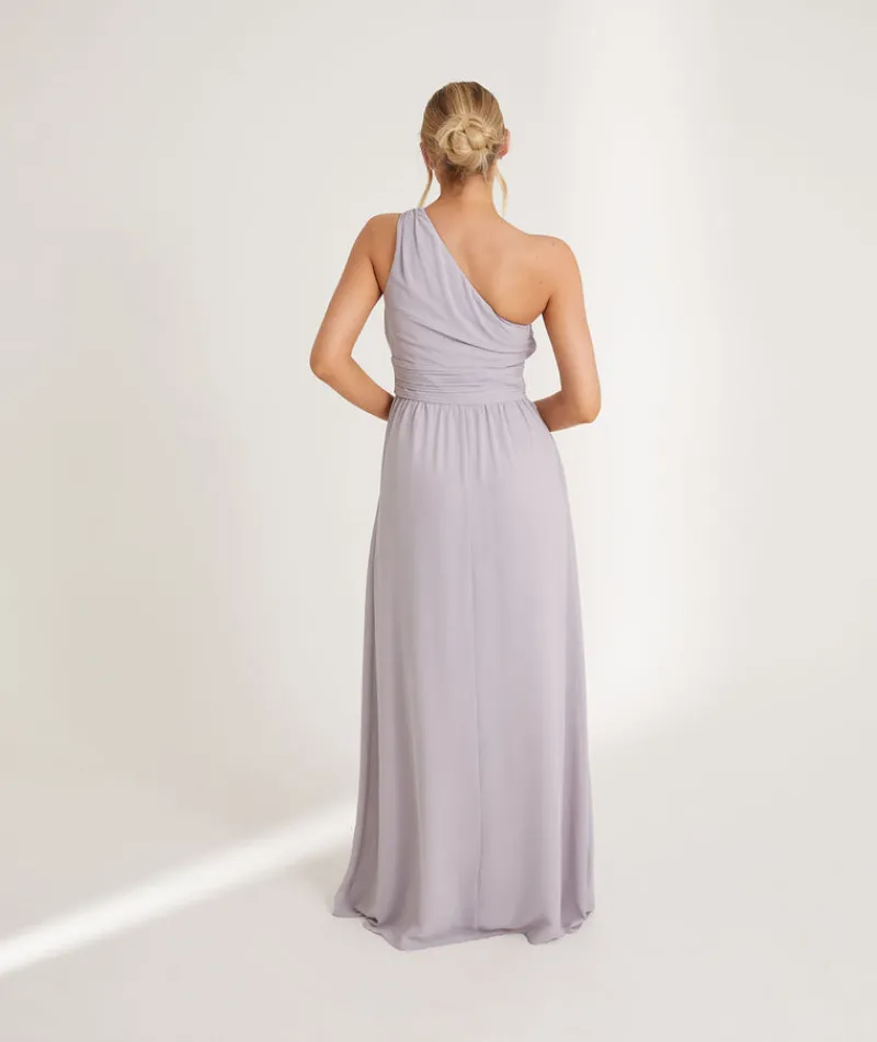 Online Six Stories One Shoulder Pleated Waist Chiffon Bridesmaid Dress - Dusty Lilac
