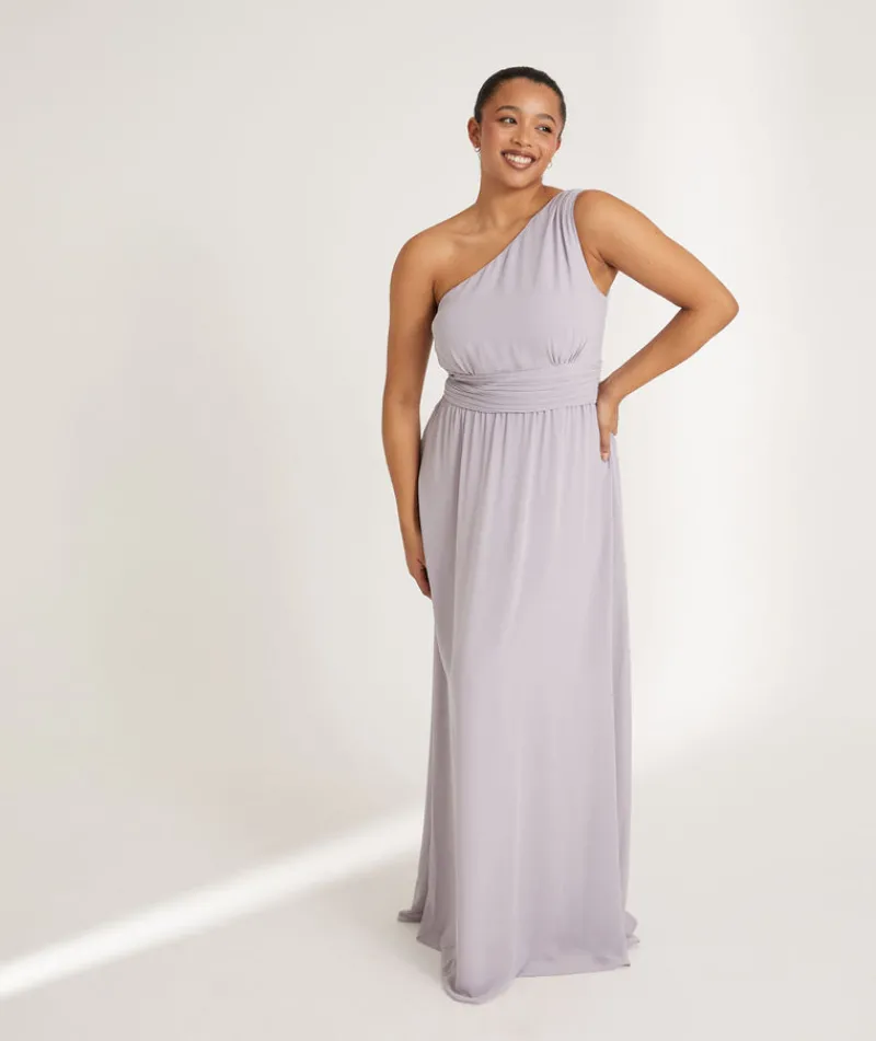 Online Six Stories One Shoulder Pleated Waist Chiffon Bridesmaid Dress - Dusty Lilac