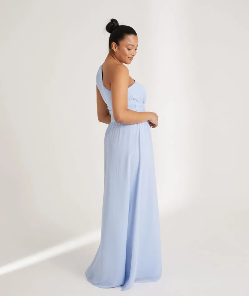 Clearance Six Stories One Shoulder Pleated Waist Chiffon Bridesmaid Dress - Cornflower Blue