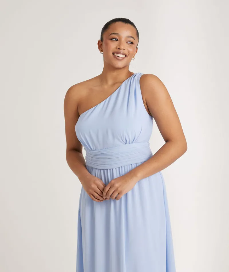 Clearance Six Stories One Shoulder Pleated Waist Chiffon Bridesmaid Dress - Cornflower Blue