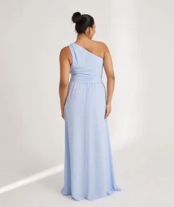Clearance Six Stories One Shoulder Pleated Waist Chiffon Bridesmaid Dress - Cornflower Blue