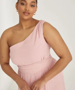 Outlet Six Stories One Shoulder Pleated Waist Chiffon Bridesmaid Dress - Peony Pink