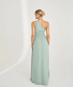 New Six Stories One Shoulder Pleated Waist Chiffon Bridesmaid Dress - Sage