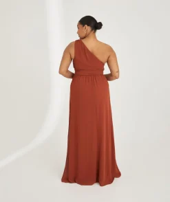 Six Stories One Shoulder Pleated Waist Chiffon Bridesmaid Dress - Rust