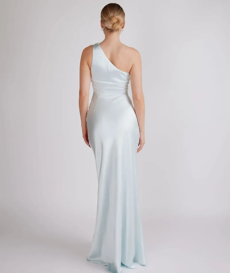 Sale Six Stories One Shoulder Ruched Satin Bridesmaid Dress - Ice Blue