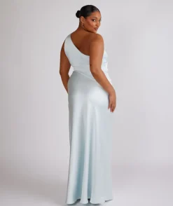 Sale Six Stories One Shoulder Ruched Satin Bridesmaid Dress - Ice Blue