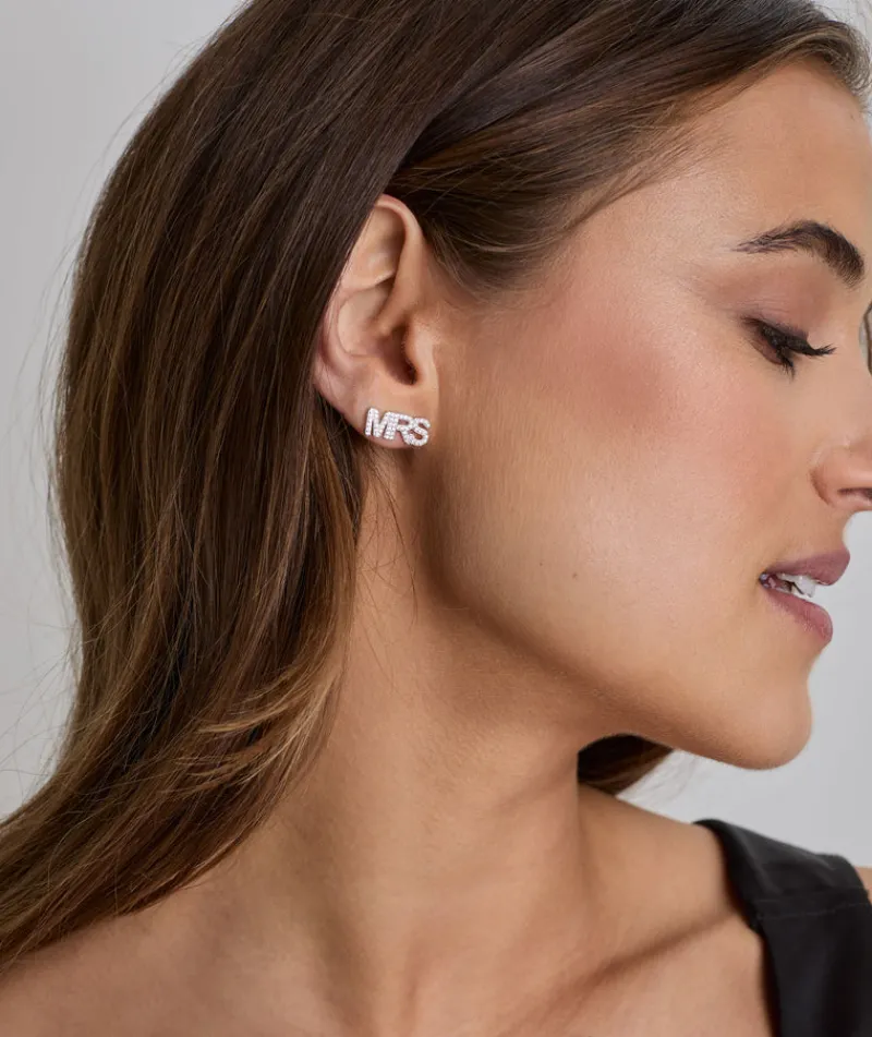 Six Stories Personalised Mrs Earrings - White Gold