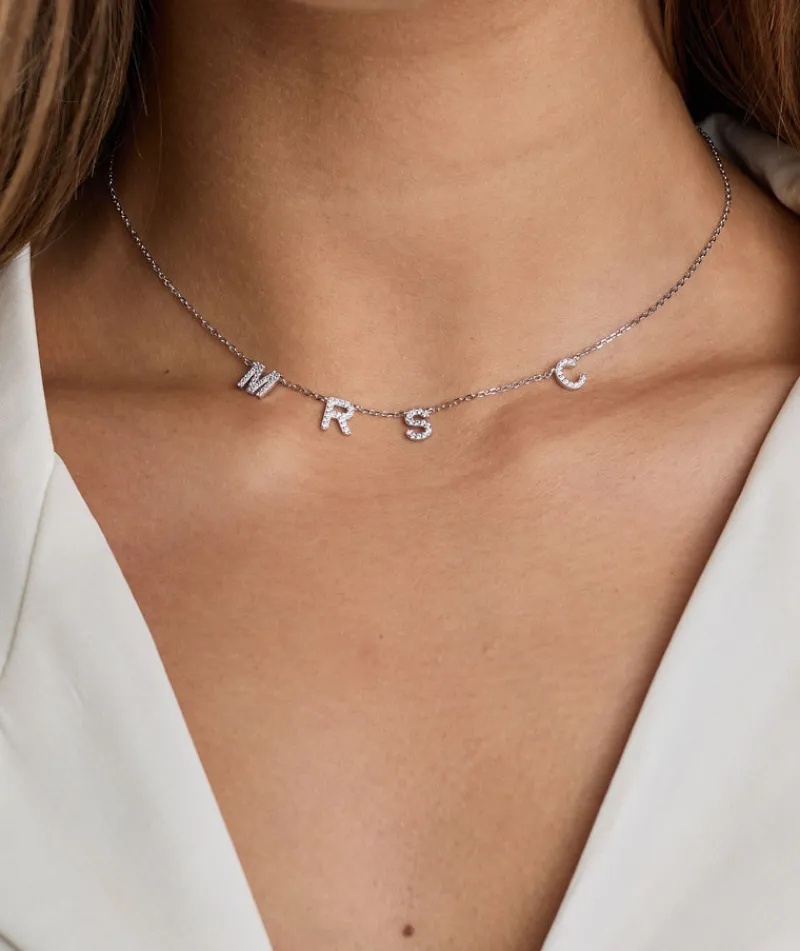 Six Stories Personalised Mrs Necklace - White Gold