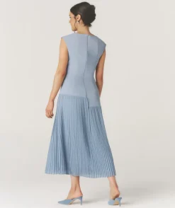 Clearance Six Stories Pleated Cap Sleeve Maxi Dress - Blue