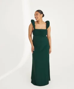 Clearance Six Stories Pleated Statement Shoulder Chiffon Bridesmaid Dress - Emerald