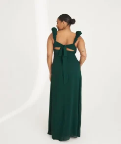 Clearance Six Stories Pleated Statement Shoulder Chiffon Bridesmaid Dress - Emerald