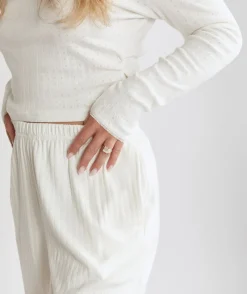New Six Stories Pointelle Long Sleeve Pyjama Top - Coconut