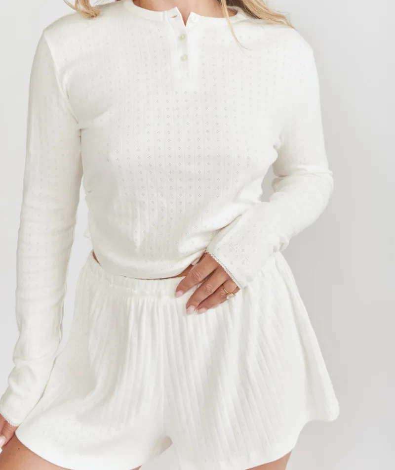 New Six Stories Pointelle Long Sleeve Pyjama Top - Coconut