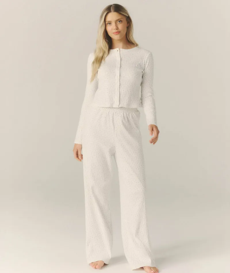 Sale Six Stories Pointelle Wide Leg Floral Pyjama Trousers - White