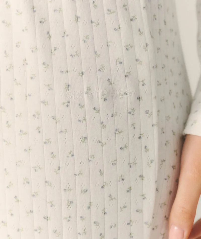 Sale Six Stories Pointelle Wide Leg Floral Pyjama Trousers - White