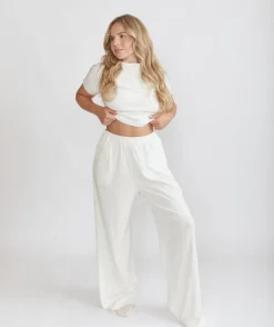 Discount Six Stories Pointelle Wide Leg Pyjama Trousers - Coconut