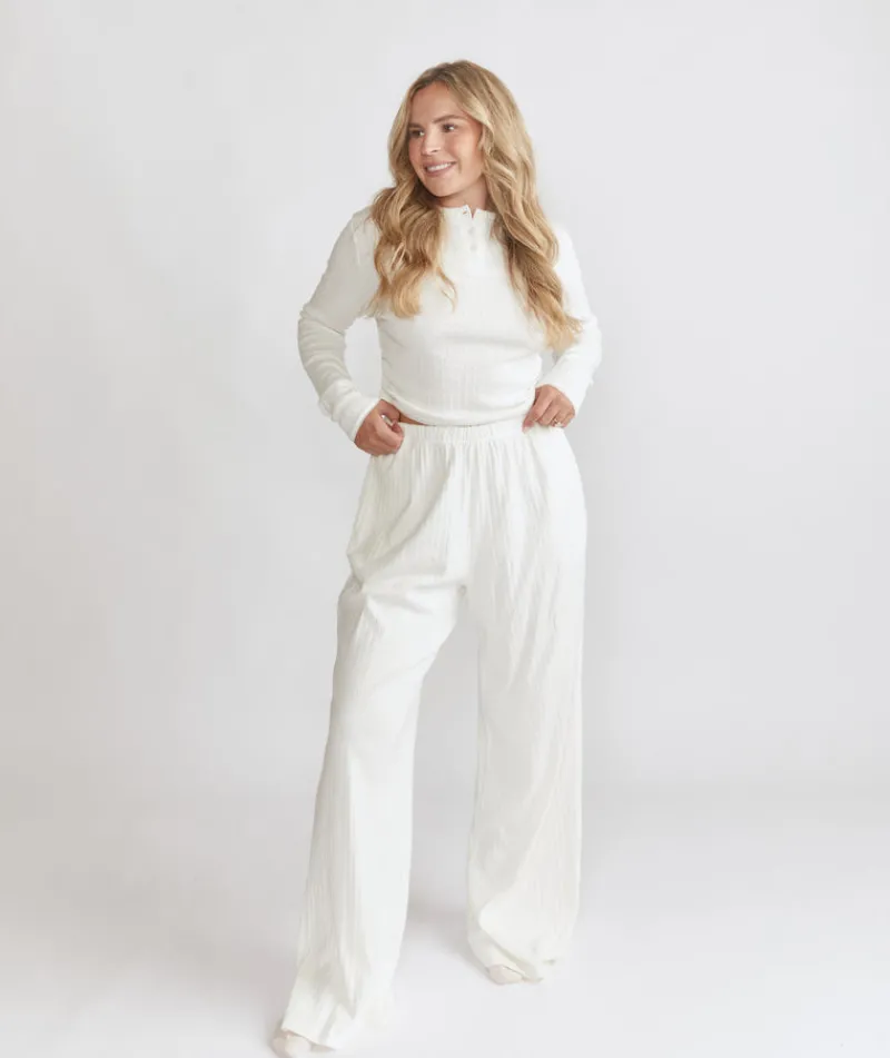 Discount Six Stories Pointelle Wide Leg Pyjama Trousers - Coconut