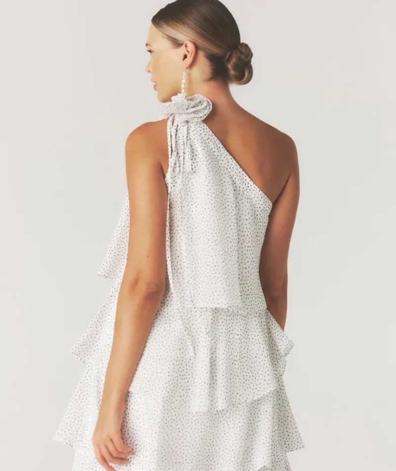 New Six Stories Polka Corsage Tiered Midaxi Dress - White