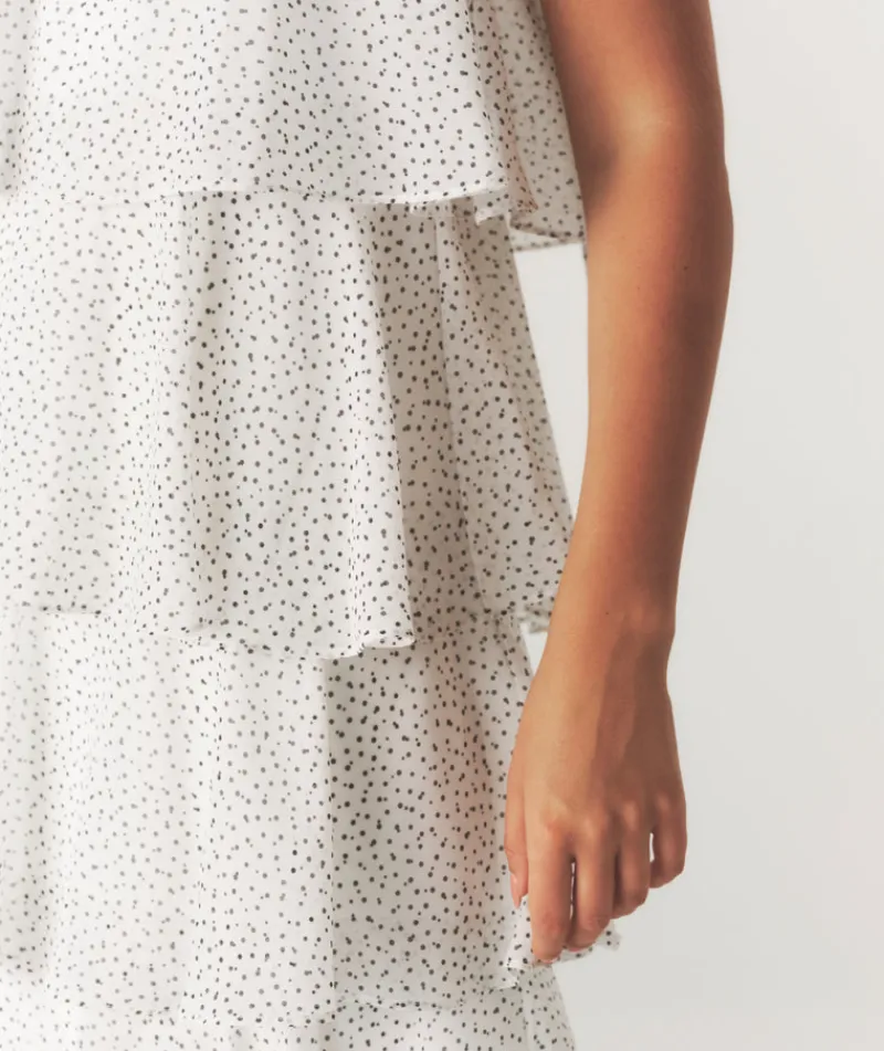 New Six Stories Polka Corsage Tiered Midaxi Dress - White