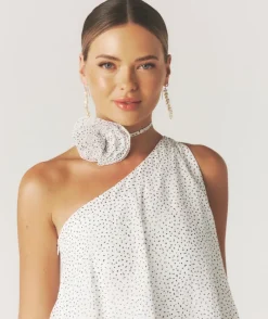 New Six Stories Polka Corsage Tiered Midaxi Dress - White