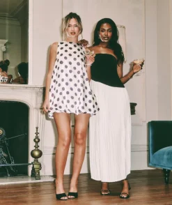 Hot Six Stories Polka Dot Satin Puff Ball Mini Dress - White