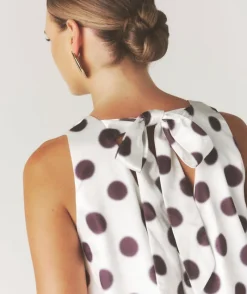 Hot Six Stories Polka Dot Satin Puff Ball Mini Dress - White