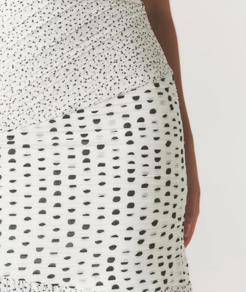 Outlet Six Stories Polka Halter Neck Pleated Midaxi Dress - White
