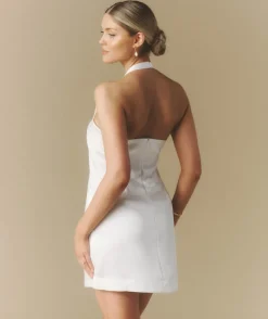 Six Stories Satin Halter Neck Mini Dress - Ivory