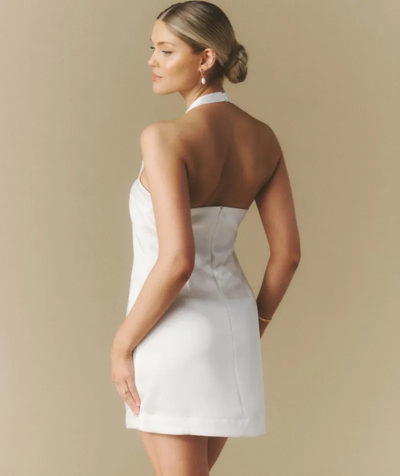 Six Stories Satin Halter Neck Mini Dress - Ivory