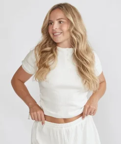New Six Stories Short Sleeve Pointelle Top & Pointelle Pyjama Short Set - Coconut