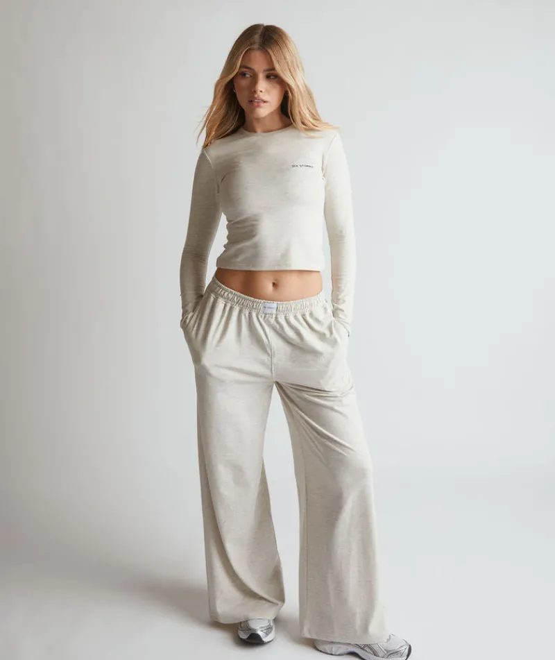 Clearance Six Stories Soft Long Sleeve Top - Oatmeal Marl