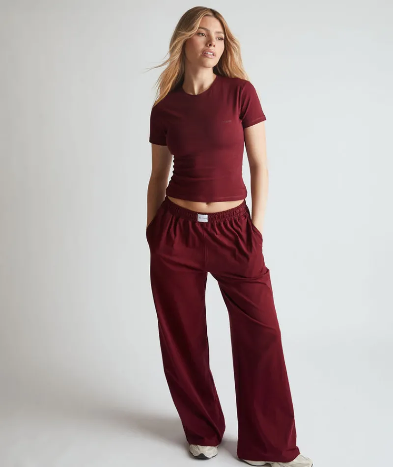 Sale Six Stories Soft Wide Leg Lounge Trousers - Merlot