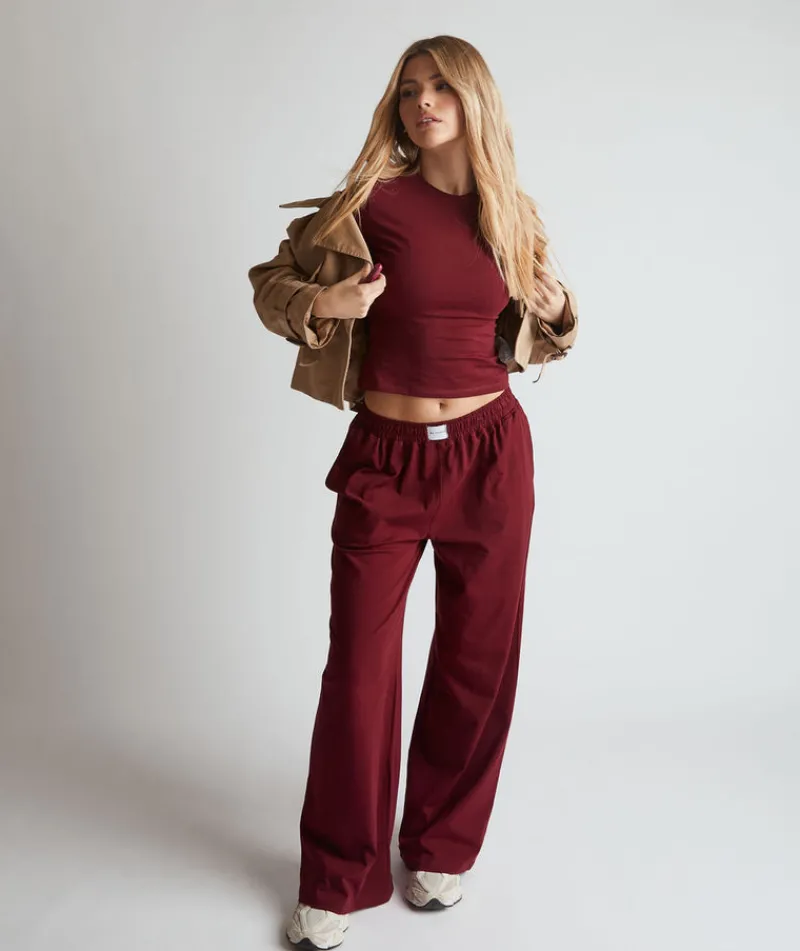 Sale Six Stories Soft Wide Leg Lounge Trousers - Merlot