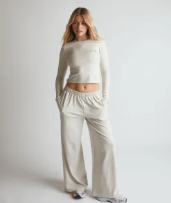 Hot Six Stories Soft Wide Leg Lounge Trousers - Oatmeal Marl