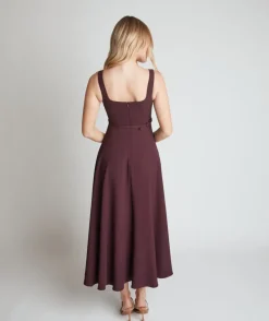 New Six Stories Square Neck Belted Midi Dress - Burgundy
