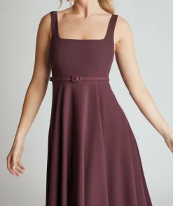 New Six Stories Square Neck Belted Midi Dress - Burgundy