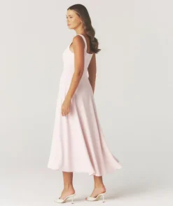 Six Stories Square Neck Belted Midi Dress - Pale Pink