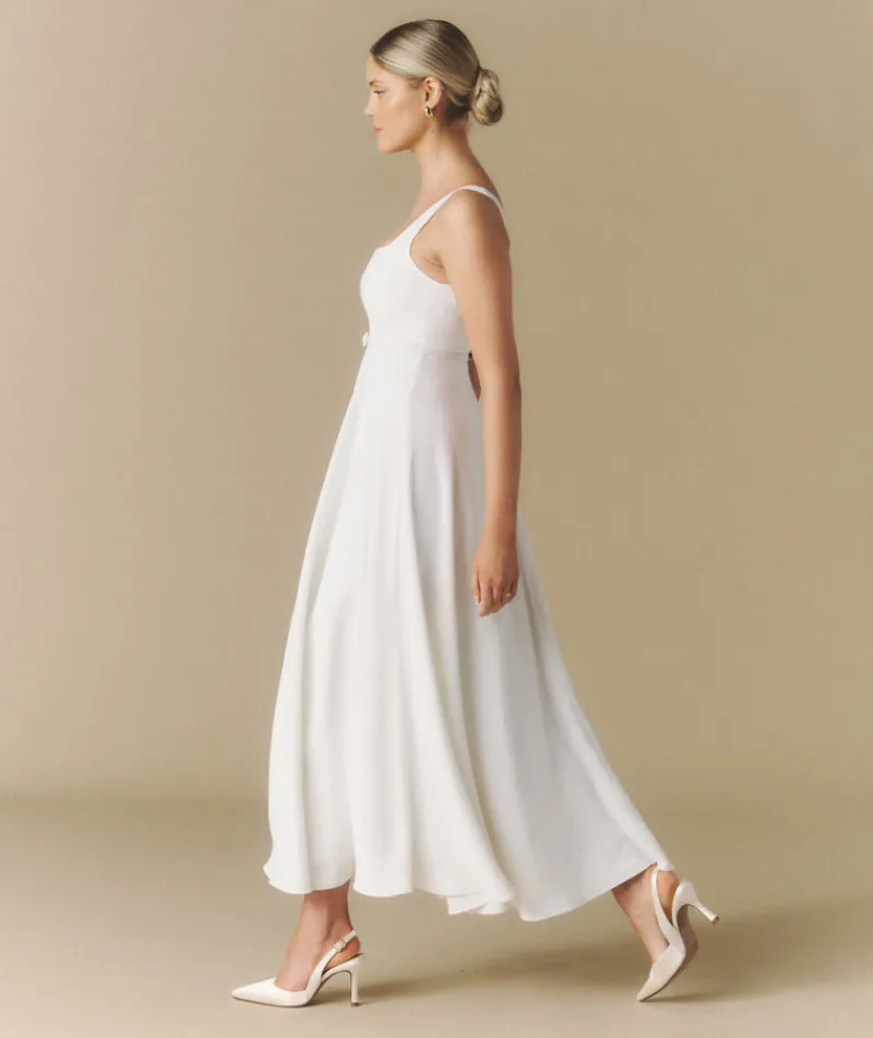 Hot Six Stories Square Neck Belted Midi Dress - White