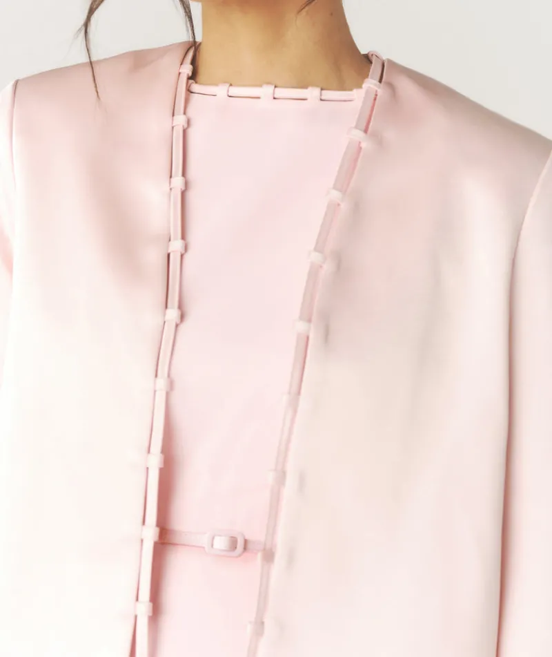 Hot Six Stories Tailored Trim Detail Satin Jacket - Pale Pink