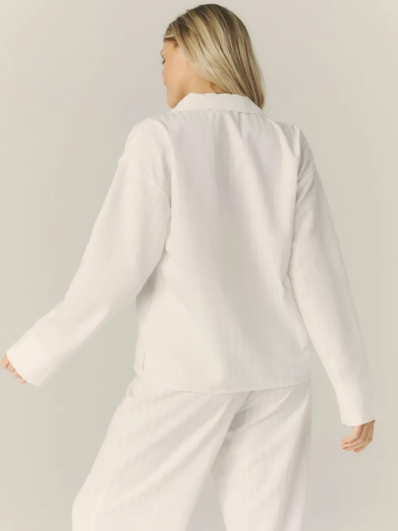 Best Six Stories Textured Trim Button Down Pyjama Shirt - White