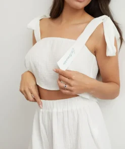 Outlet Six Stories Tie Shoulder Cotton Cami and Short Night Set - Ivory