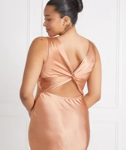 Clearance Six Stories Twist Back Satin Bridesmaid Dress - Burnt Peach