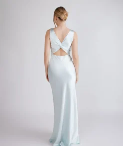 Online Six Stories Twist Back Satin Bridesmaid Dress - Ice Blue