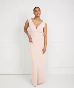 Sale Six Stories V Neck Plunge Crepe Bridesmaid Dress - Blush